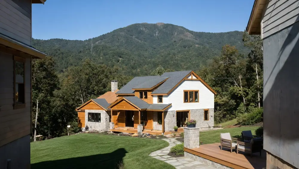 Beautiful mountain home with new siding, windows, and stone in Western North Carolina